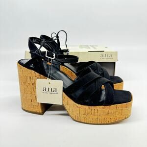 A.N.A Women's Heston Corked Heeled Sandals, Black, New, Size 8